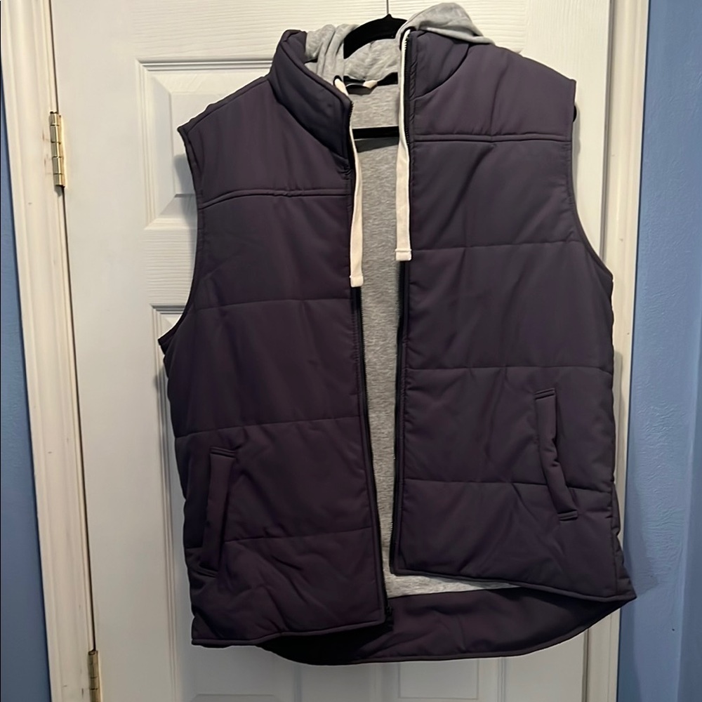 George Men's Purple Puffer Vest with Detachable Gray Hoodie